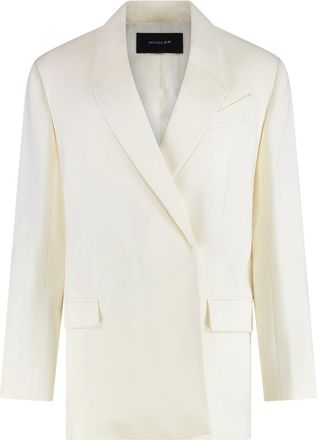 MUGLER White Solid Notched Lapel Blazer