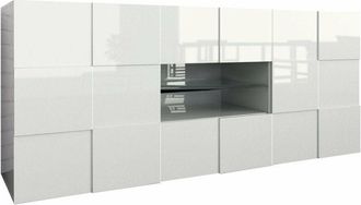 Les Tendances Les Tendances - Credenza Mobile Soggiorno 2 Porte 2 Cassetti e Vetrina Centrale in Melamina 181x42x84cm tft Chequers Bianco