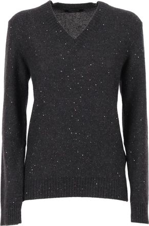 Fabiana Filippi V-neck Knitwear, female, Gray, Size: S Maglia Scollo V in Filato Paillettes