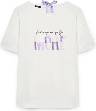 Fiorella Rubino T-shirt met opschrift en strik - Dames - T-shirts - Wit - M - Katoen - Tops