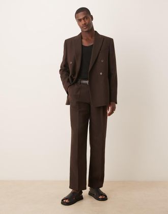 Asos Pantaloni da abito dritti marroni in misto lana-Marrone