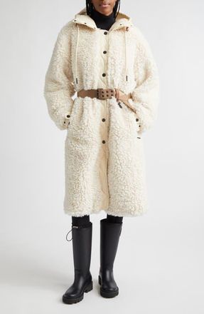 Moncler Blavet Teddy Fleece Long Coat in White at Nordstrom, Size 4