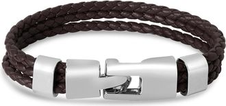 Bruno Magli Mens Three Strand Braided Leather Bracelet, Mahogany