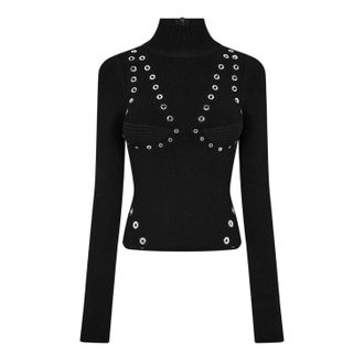 Off-white Off White Dames-top met oogjes en hoge kraag (Zwart)