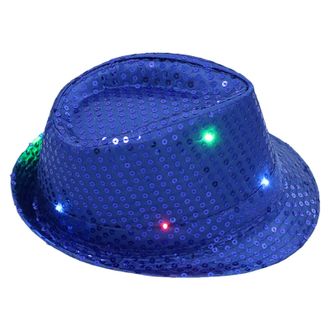 Generic Sequin Light Up LED Fedora Hat Neon Sparkly Glitter Space Cowboy Hat Fun Metallic Holographic Party Disco Cowgirl Hat LED Hat Rave Bucket Hat Festival