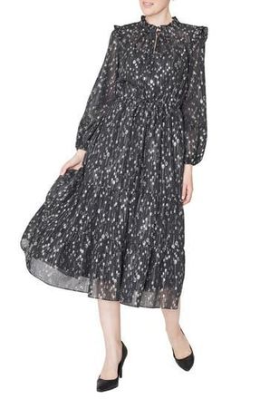 Julia Jordan Metallic Long Sleeve Midi Dress in Black/silver at Nordstrom Rack, Size 10