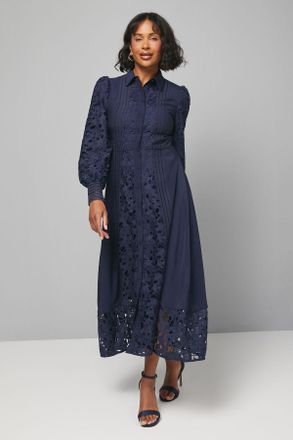 Wallis Womens Premium Lace Button Through Maxi Dress - Navy Silk - Size 10 UK