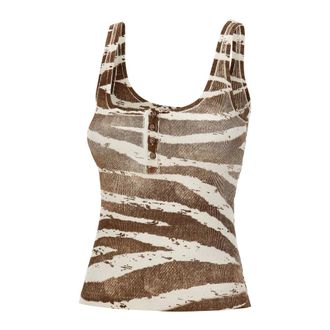 Blumarine Sleeveless Tops, female, Brown, Size: XS Zebra-print Ribbed Top