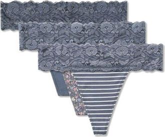 Pact Lace Waist Thong 3-Pack Made With Organic Cotton in Seaside Blues at Nordstrom, Size Xx-Large