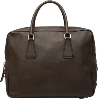 Prada Brown Leather Briefcase (Pre-Owned)