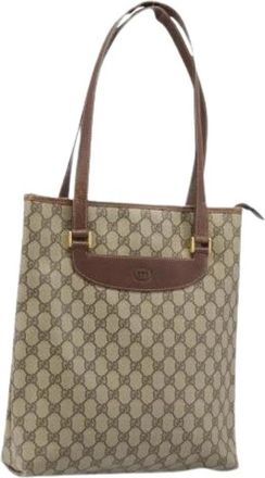 Gucci Pre-owned Vintage GG Tote Bag - Dames - Vintage Shopper - Beige - ONE Size - Leer - Vintage