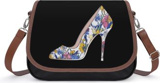 Generic Floral Heels Crossbody Bags for Women Fashion Leather Shoulder Handbags With Adjustable Strap