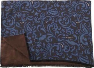 Kiton Zijden sjaal met grafische print en franjes - Heren - Accessoires - Zwart - ONE Size - Accessoires
