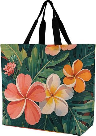 Generic Tropical Flowers And Foliage Shoulder Bag Handle Carry Bag Waterproof Shopping Bags For Yoga Casual Work