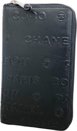 Chanel Black Leather Long Wallet (Bi-Fold) (Pre-Owned)