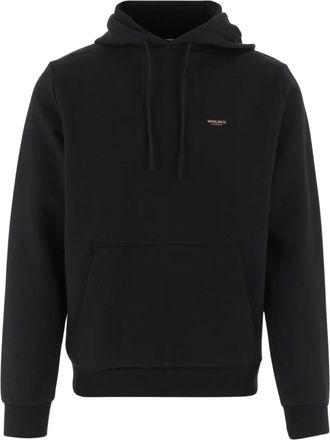 Woolrich Hoodies & sweatvesten, Heren, Zwart, XL, Katoen, Logo Sweatshirt in Stretch Katoenmix