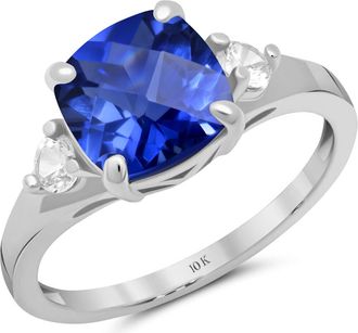 MAX + STONE 10k Yellow or White Gold Cushion Cut Gemstone Three Stone Ring
