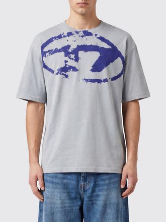 Diesel T-shirt girocollo in cotone con logo Oval D effetto polvere