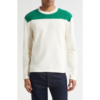 Drake's Colorblock Long Sleeve Football T-Shirt in Antique White Green at Nordstrom, Size X-Large