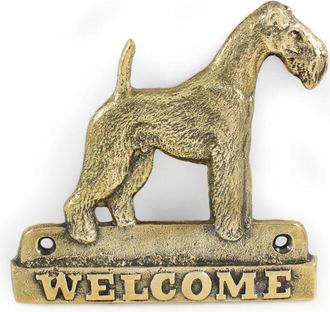 OEM Fox Terrier De Pelo Duro: Letrero Para Puerta Con Un Perro, Placa De Bienvenida De Lat&oacute;n, Letrero Exclusivo Con La Palabra Bienvenido De Art-dog