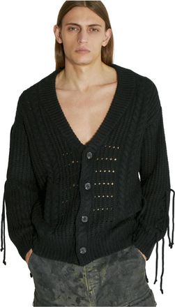 Guess Gebreid vest met kabelpatroon en striksluiting - Heren - Vesten - Zwart - L - Wol - Truien & Vesten