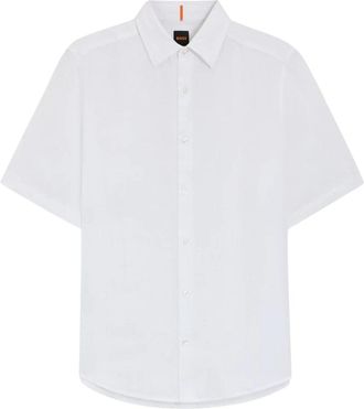 HUGO BOSS Rash Linnen Shirt - Heren - Korte mouwen Overhemden - Wit - L - Linnen - Overhemden