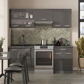 Vicco Mueble De Cocina R-line, Antracita Brillo Intenso/antracita, 200 Cm, Et Antracita