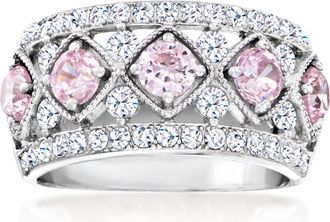 Ross-Simons CZ and. Simulated Pink Sapphire Ring in Sterling Silver