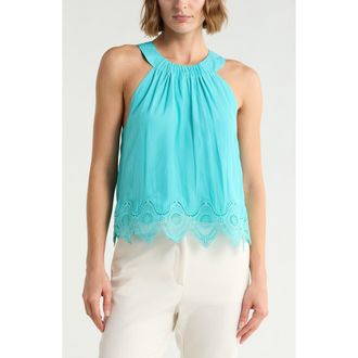Ramy Brook Karis Halter Neck Lace Trim Tank in Aqua at Nordstrom Rack, Size X-Small