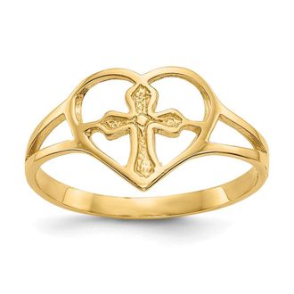 Diamond2Deal 14k Yellow Gold Cross in Heart Ring
