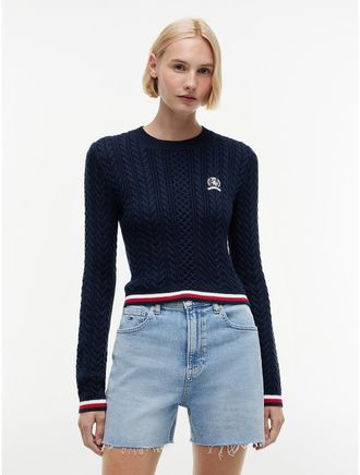 Tommy Hilfiger Womens Tommy Jeans Tipped Cable Knit Sweater - Dark Night Navy - XL