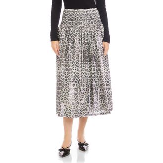 Fifteen Twenty Rhea Print Smock Waist Cotton Blend Midi Skirt in Leopard at Nordstrom, Size Medium