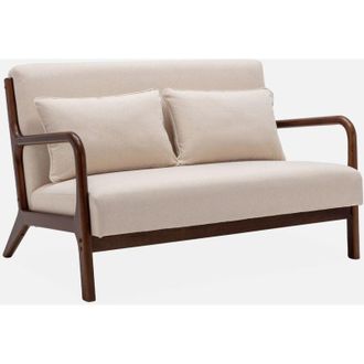 Sweeek Panca stile scandinavo in legno di hevea e tessuto, 2 posti
