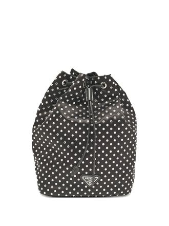 Prada crystal embellishment drawstring bucket bag - women - Nylon/Nylon - One Size - Black