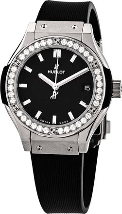 Hublot Classic Fusion Mat Black Dial Ladies Diamond Watch 581.NX.1171.RX.1104