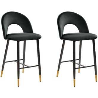Beliani Set di 2 Sgabelli da Bar Retr&ograve; Glamour in Velluto Nero Falton