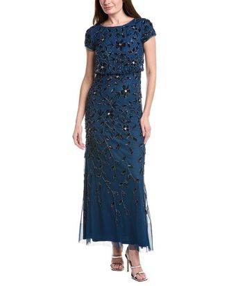 Adrianna Papell Blouson Beaded Long Dress