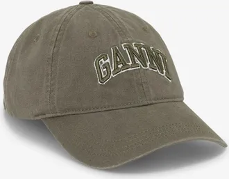 Ganni Green Cap in Washed Cotton Canvas
