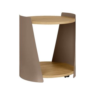 Sweeek Mesa auxiliar de metal y efecto madera con ruedas, marr&oacute;n