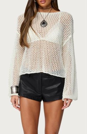 Edikted Charlise Sequin Open Knit Top in White at Nordstrom, Size X-Small