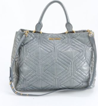 Miu Miu Blue Leather Handbag Shoulder Bag Tote Bag (Pre-Owned)