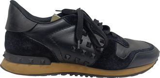 Valentino Pre-owned Mens Garavani Rockrunner Low-Top Sneakers in Black Calf Leather - Size EU 42