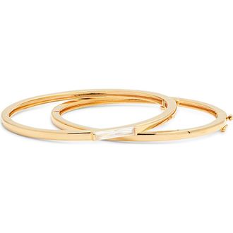 Nordstrom Set of 2 Cubic Zirconia Inset Bangle Bracelets in Clear- Gold at Nordstrom