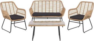 Beliani Beliani - Conjunto de jardín de ratán sintético color natural con cojines y mesa de café Minori