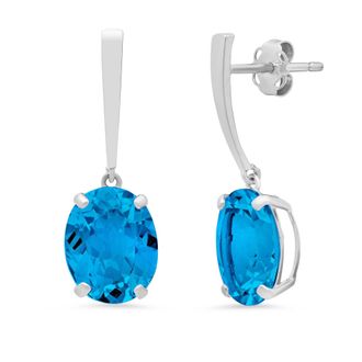 MAX + STONE 14k Yellow or White Gold 10x8mm Oval Cut Gemstone Drop Dangle Earrings