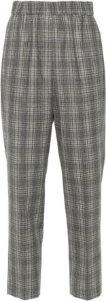 PESERICO Slim Fit Tartan Check wollen broek - Dames - Vrijetijds broeken - Grijs - M - Wol - Broeken