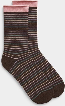 Simons Womens Rolled-hem striped merino wool socks