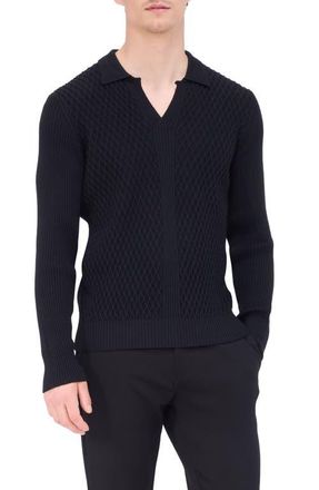 Bugatchi Merino Wool Johnny Collar Sweater in Black at Nordstrom, Size Medium