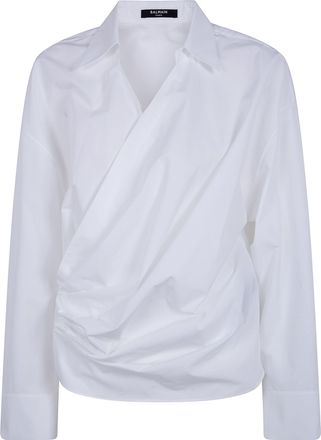 Balmain Cotton Draped Wrap Shirt