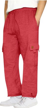 Generic Mens Cargo Work Trousers Casual Fleece Joggers Loose Fit Elastic Waisted Sweatpants Comfortable Open Hem Tracksuit Bottoms Activewear Sports Running J